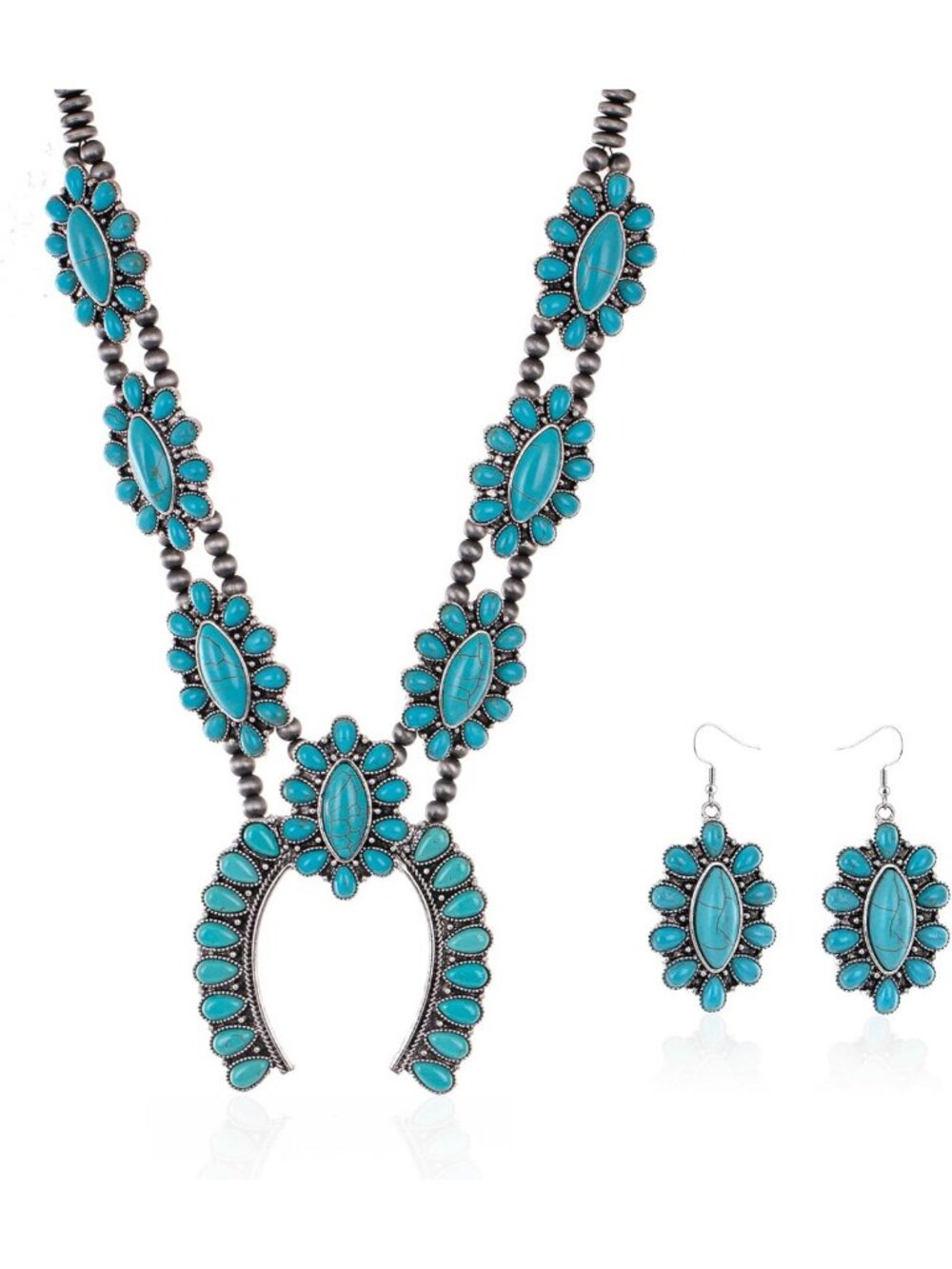 Turquoise Necklace & Dangle Earring Jewelry Set for Women - Boho Chic Style